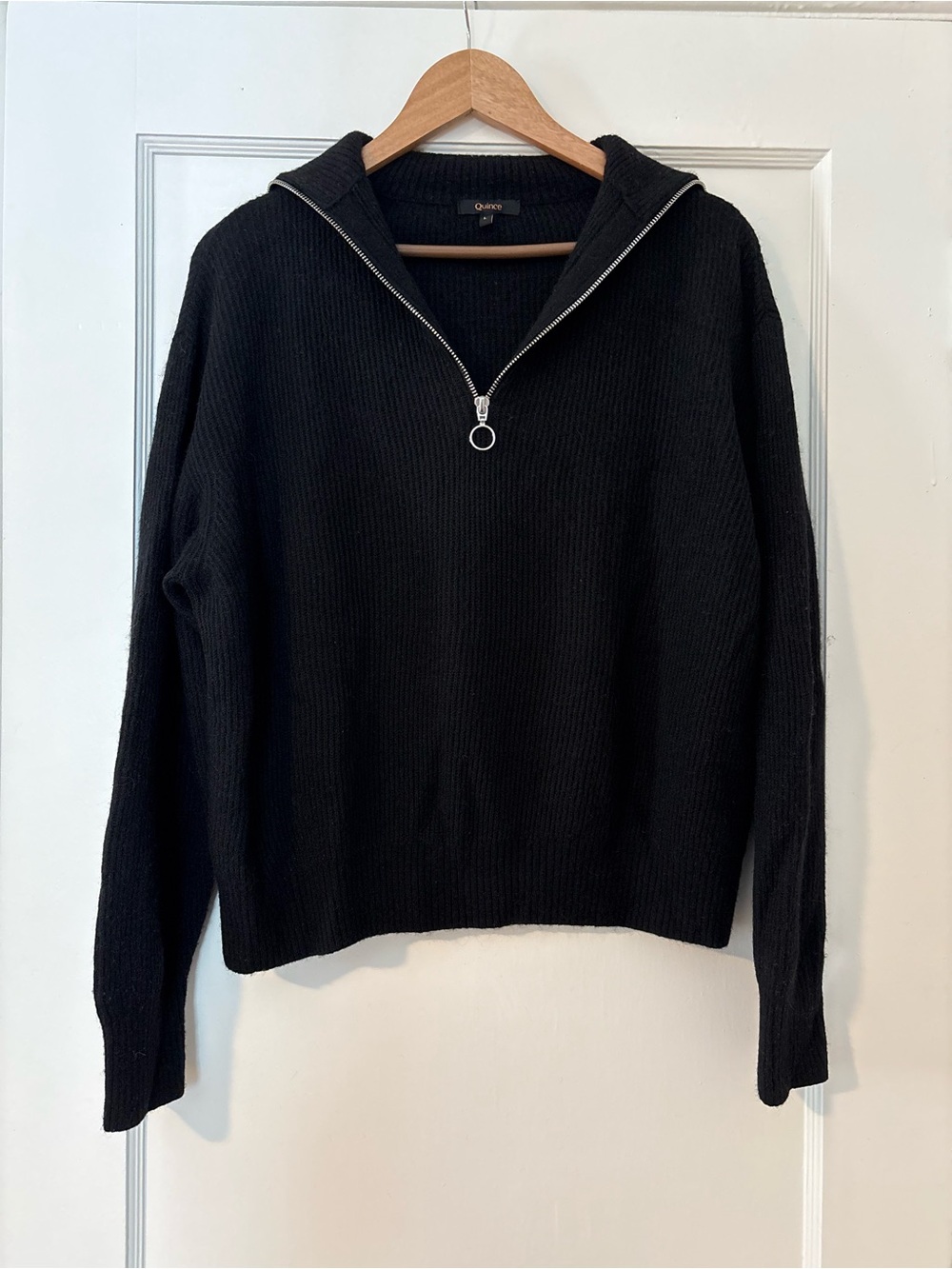 Quince Black Quarter zip Rib Knit Alpaca and Merino Wool Sweater Warm Cozy